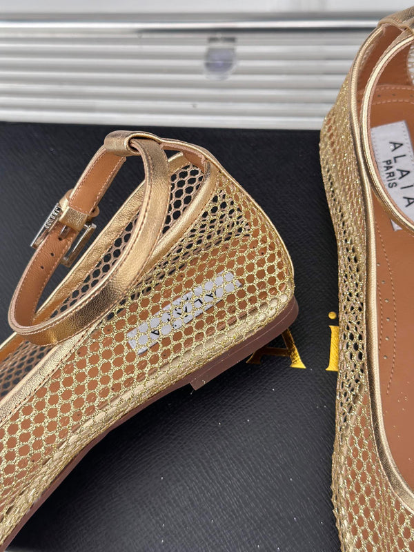 Alaia Mary Jane Ballet Flat Gold Lambskin 293237