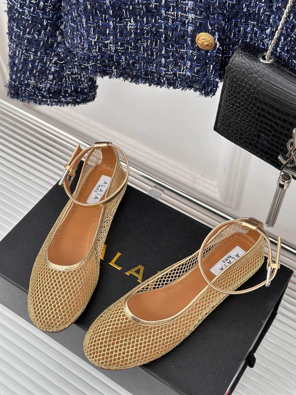 Alaia Mary Jane Ballet Flat Gold Lambskin 293237