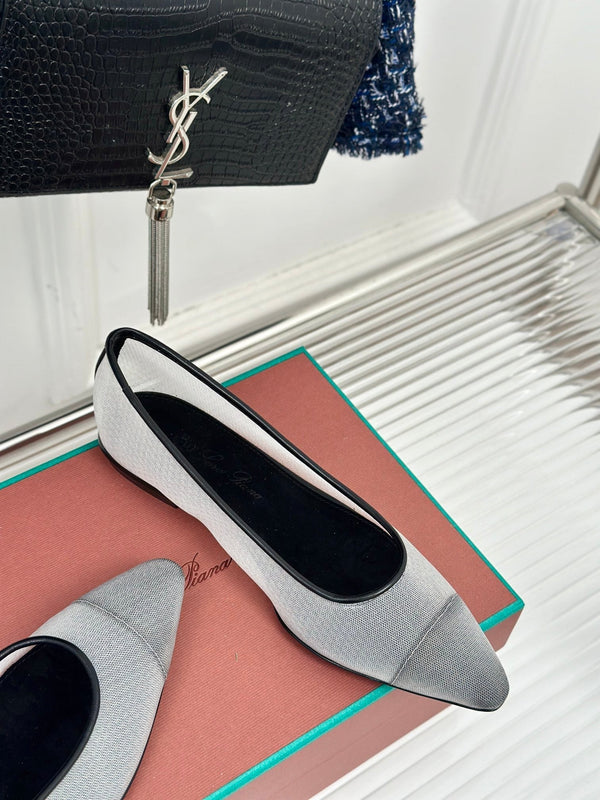 LP Primula Ballet Flat In White Mix Black Mesh Fabric With Suede Lining 989402