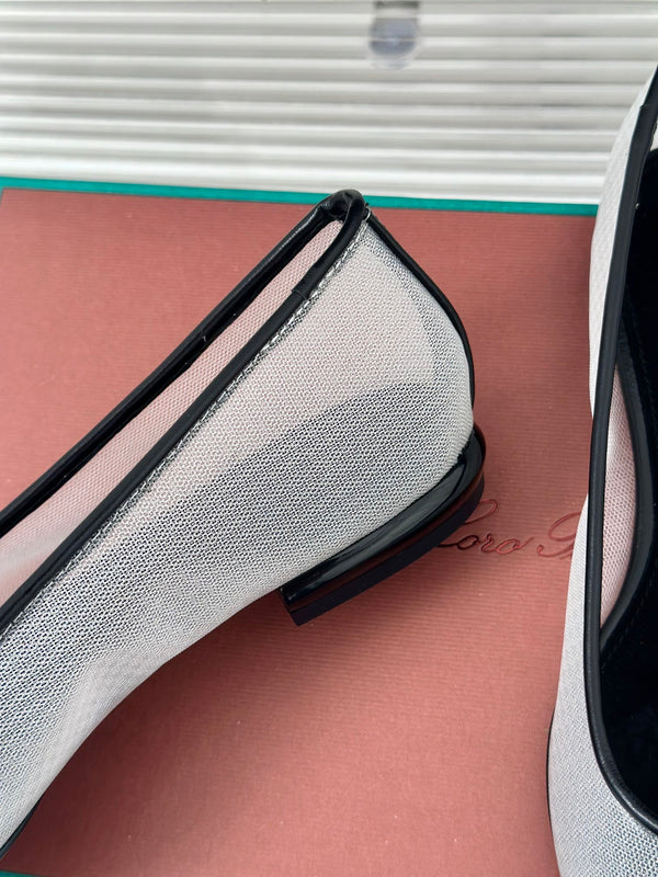 LP Primula Ballet Flat In White Mix Black Mesh Fabric With Suede Lining 989402