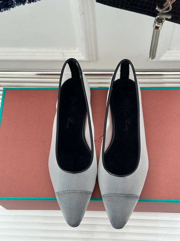 LP Primula Ballet Flat In White Mix Black Mesh Fabric With Suede Lining 989402