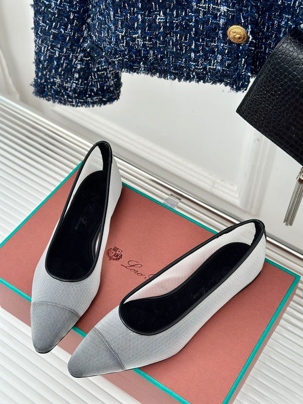 LP Primula Ballet Flat In White Mix Black Mesh Fabric With Suede Lining 989402