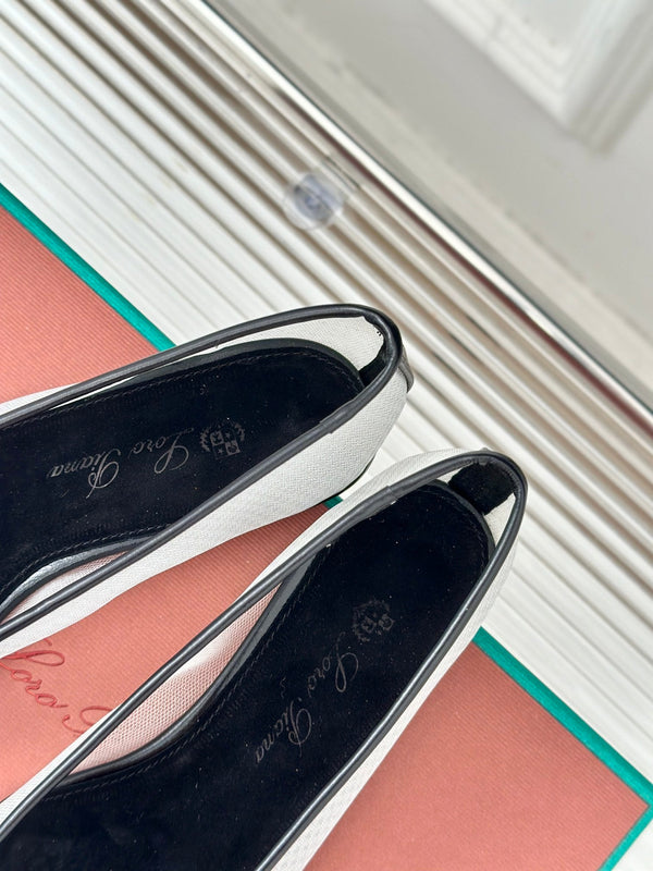 LP Primula Ballet Flat In White Mix Black Mesh Fabric With Suede Lining 989402