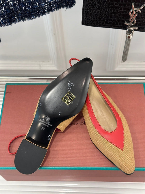 LP Rebecca Slingbacks In Mustard Brown Mix Red Cotton Fabric And Lambskin 989414