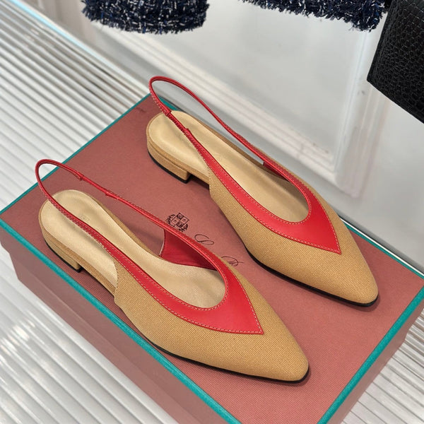 LP Rebecca Slingbacks In Mustard Brown Mix Red Cotton Fabric And Lambskin 989414