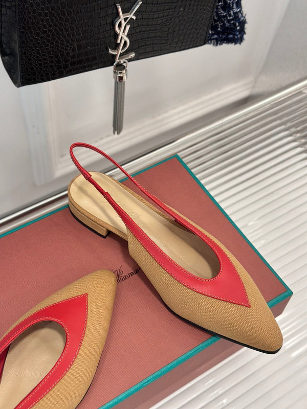 LP Rebecca Slingbacks In Mustard Brown Mix Red Cotton Fabric And Lambskin 989414