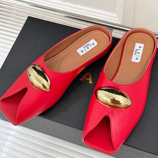 Alaia Slipper With Gold Hardware Red Calfskin 293197