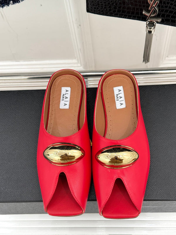 Alaia Slipper With Gold Hardware Red Calfskin 293197