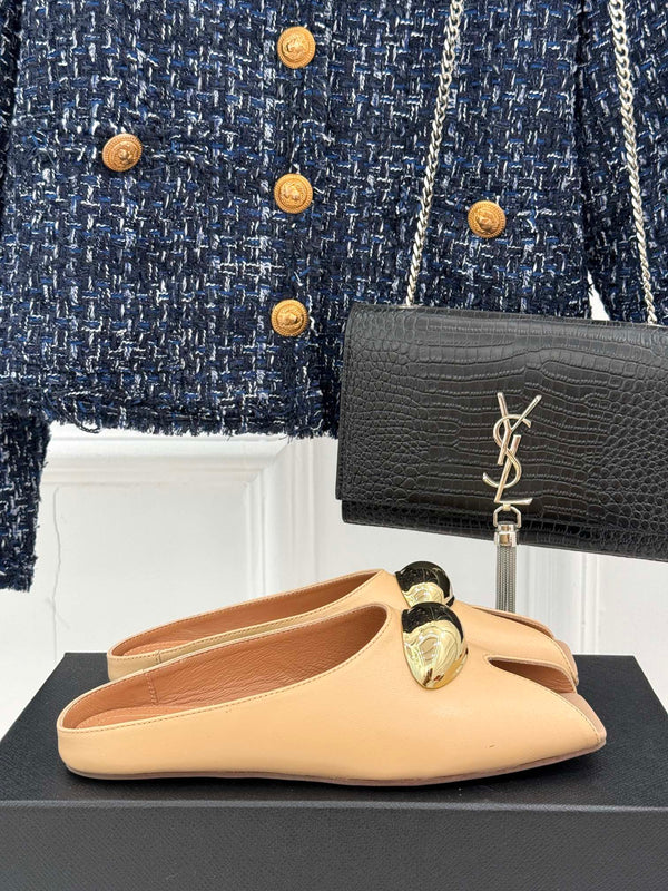 Alaia Slipper With Gold Hardware Light Apricot Calfskin 293198