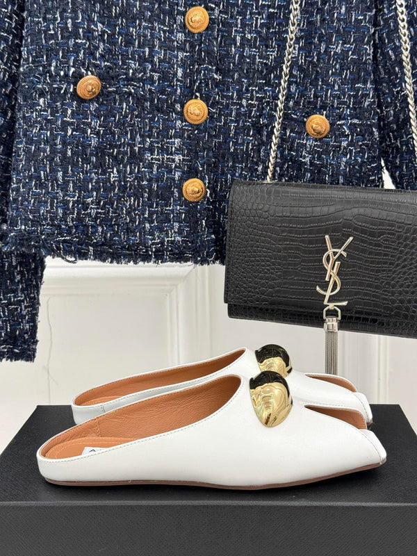 Alaia Slipper With Gold Hardware White Calfskin 293200