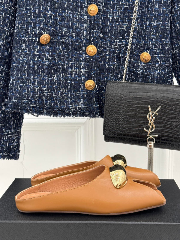 Alaia Slipper With Gold Hardware Brown Calfskin 293202