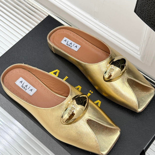 Alaia Slipper With Gold Hardware Gold Calfskin 293203
