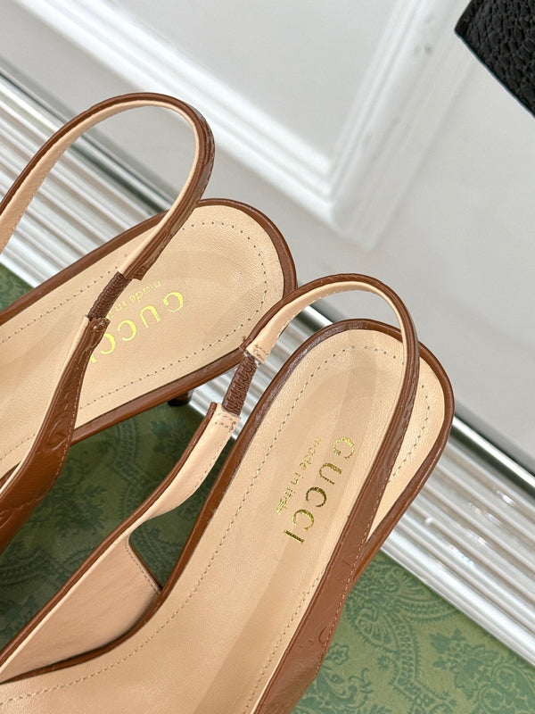 GG Horsebit Slingback 85MM Brown GG Leather Point Toe