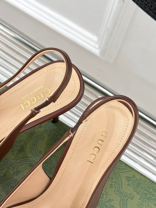 GG Horsebit Slingback 85MM Brown Leather Point Toe