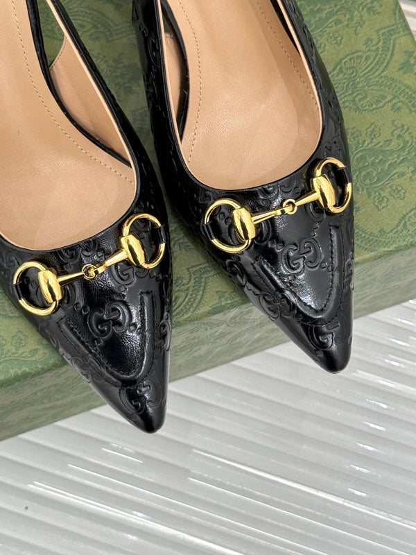 GG Horsebit Slingback 100MM Black GG Leather Point Toe