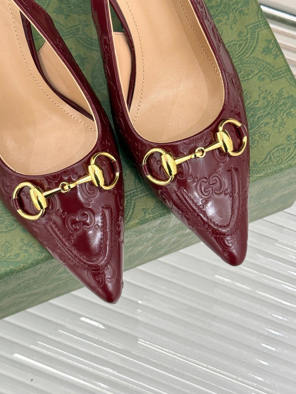 GG Horsebit Slingback 100MM Burgundy GG Leather Point Toe