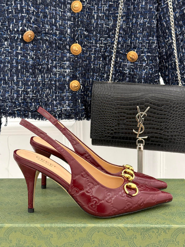 GG Horsebit Slingback 100MM Burgundy GG Leather Point Toe