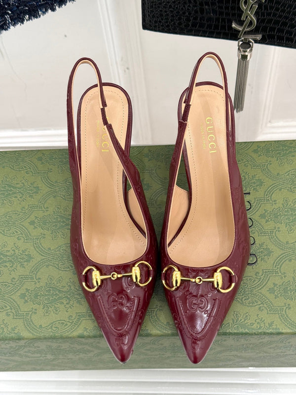 GG Horsebit Slingback 100MM Burgundy GG Leather Point Toe