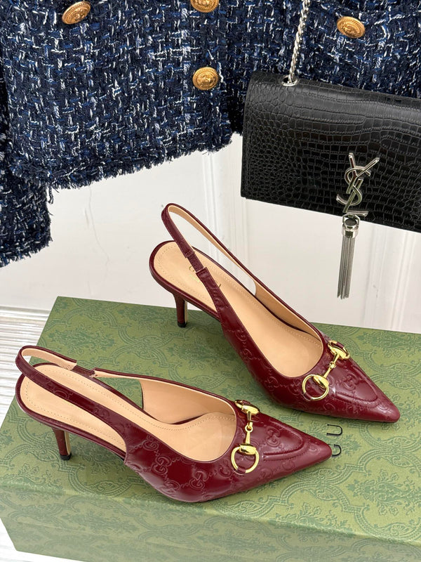 GG Horsebit Slingback 100MM Burgundy GG Leather Point Toe