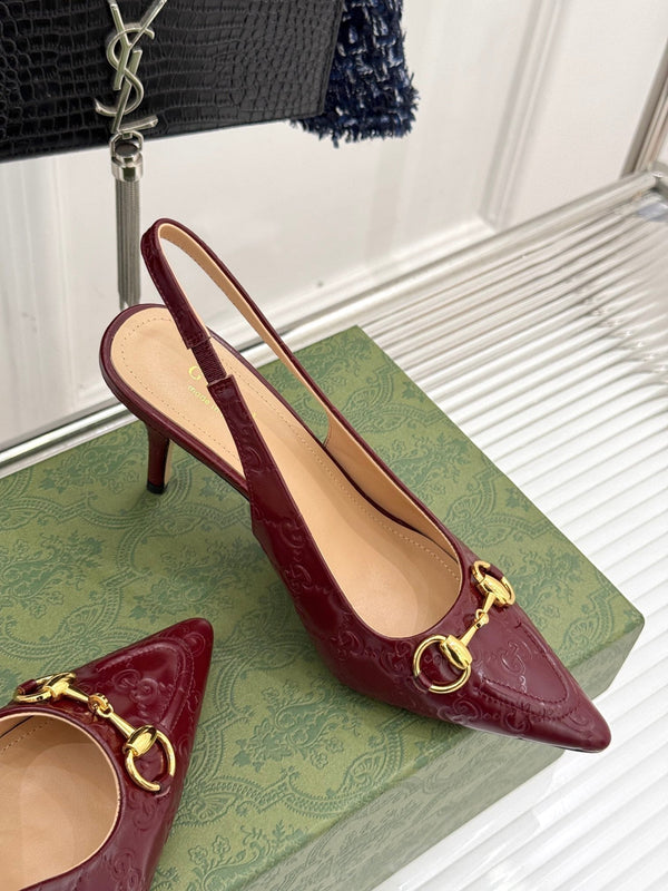 GG Horsebit Slingback 100MM Burgundy GG Leather Point Toe