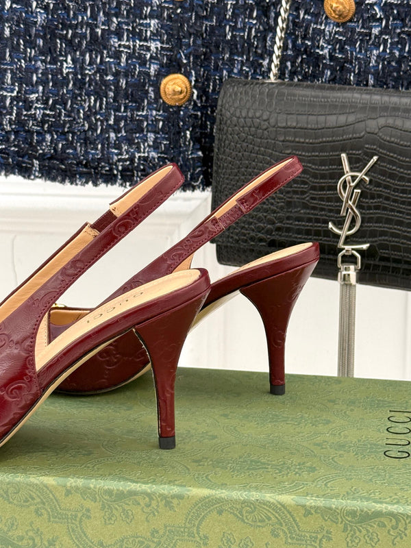 GG Horsebit Slingback 100MM Burgundy GG Leather Point Toe