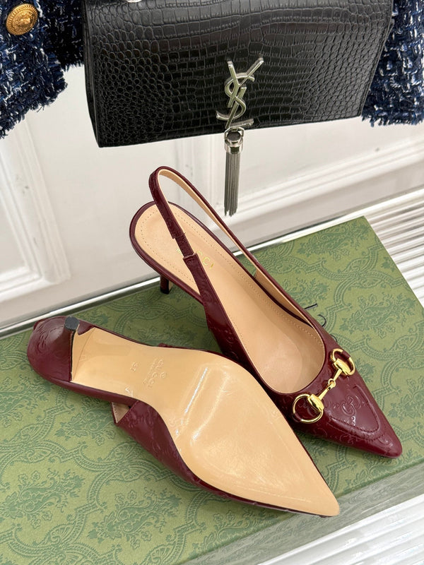 GG Horsebit Slingback 100MM Burgundy GG Leather Point Toe