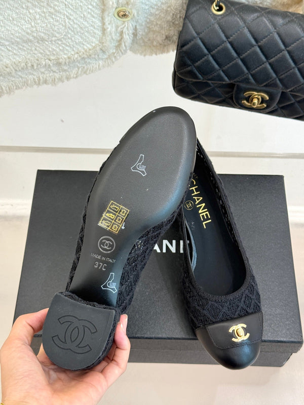 Chanel 25 Ballet Flat 50mm Black Woven Lambskin 473051