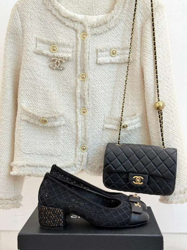 Chanel 25 Ballet Flat 50mm Black Woven Lambskin 473051