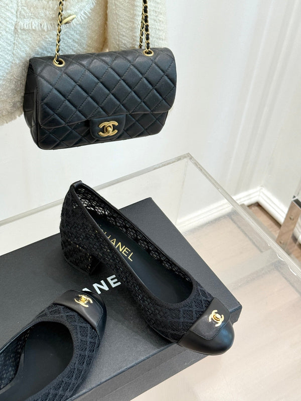 Chanel 25 Ballet Flat 50mm Black Woven Lambskin 473051