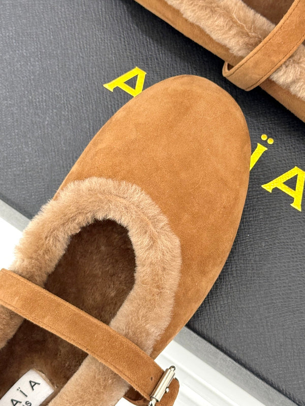 Alaia 25WF Mary Jane caramel brown suede wool 472223