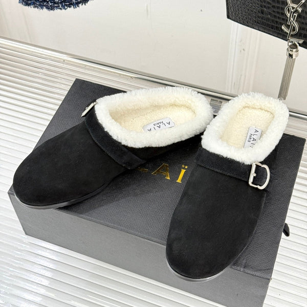 Alaia 25WF slippers belt buckle black suede wool 472226