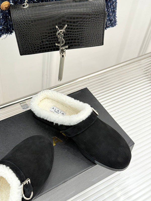 Alaia 25WF slippers belt buckle black suede wool 472226