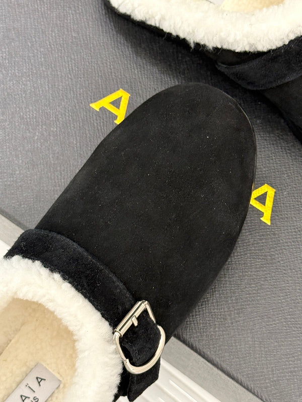 Alaia 25WF slippers belt buckle black suede wool 472226