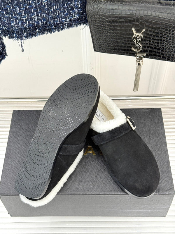 Alaia 25WF slippers belt buckle black suede wool 472226