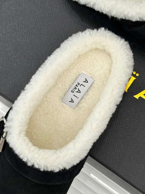 Alaia 25WF slippers belt buckle black suede wool 472226