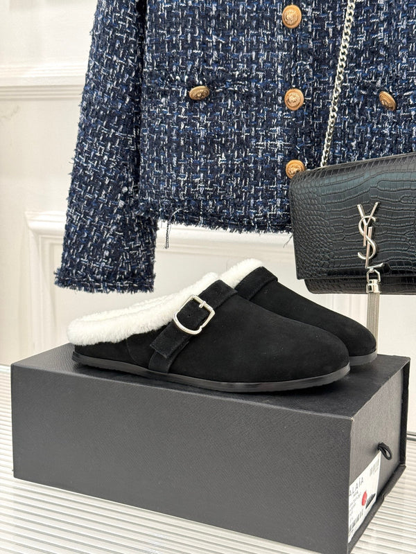 Alaia 25WF slippers belt buckle black suede wool 472226