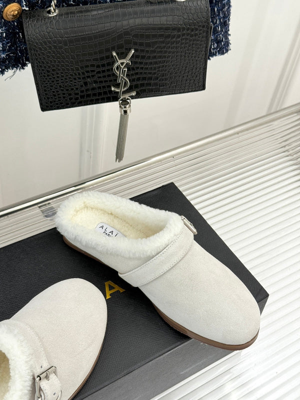 Alaia 25WF slippers belt buckle white suede wool 472228
