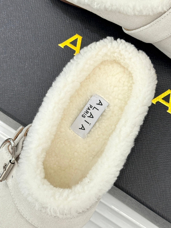 Alaia 25WF slippers belt buckle white suede wool 472228