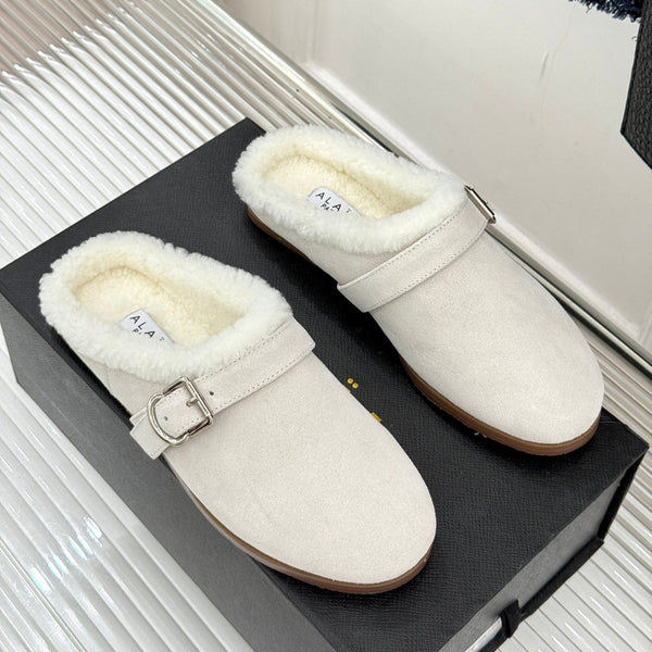 Alaia 25WF slippers belt buckle white suede wool 472228