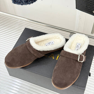Alaia 25WF slippers belt buckle chocolate brown suede wool 472231