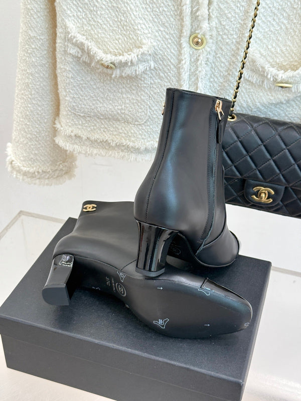 Chanel Double C Colorblock Heel Boot Black Sheepskin 465416