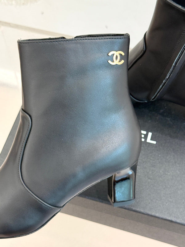 Chanel Double C Colorblock Heel Boot Black Sheepskin 465416