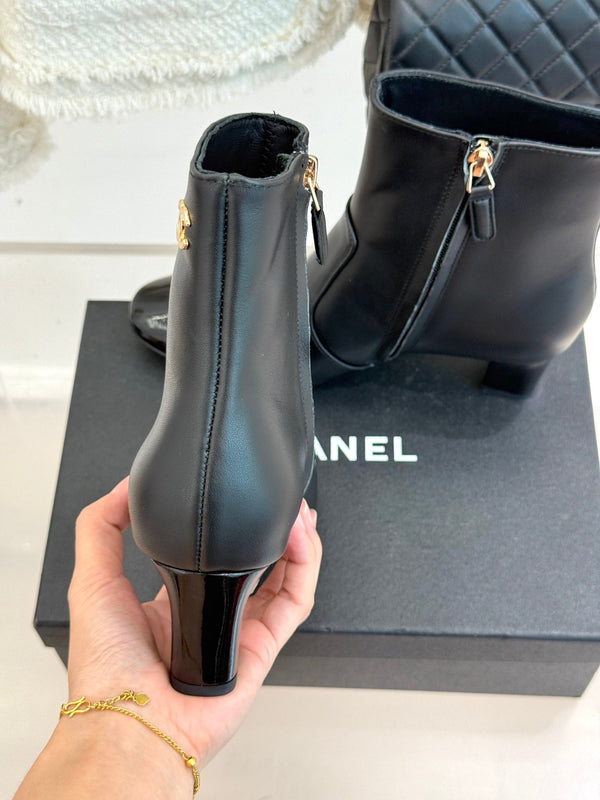 Chanel Double C Colorblock Heel Boot Black Sheepskin 465416