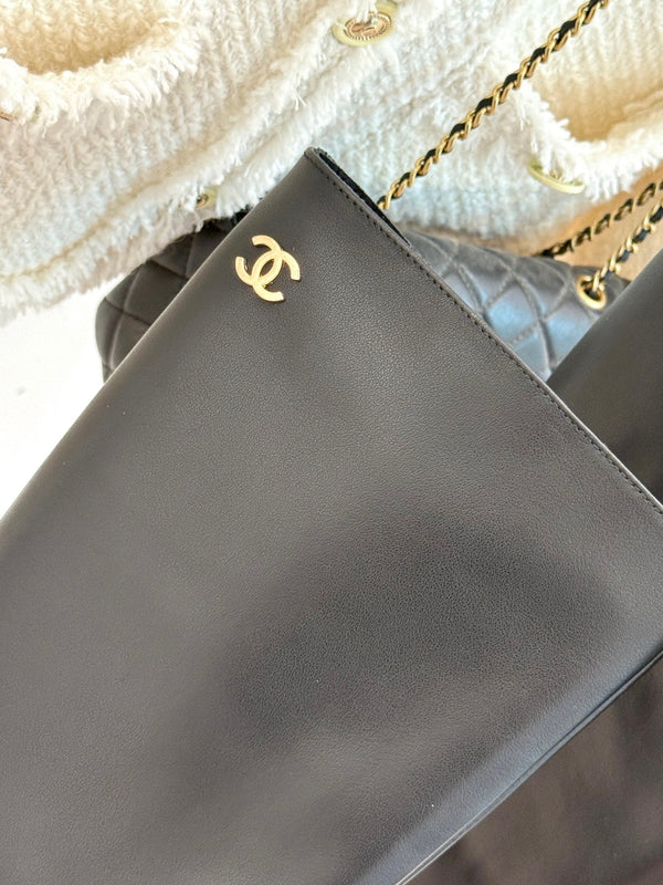 Chanel Double C Colorblock Heel Long Boot Black Sheepskin 465419