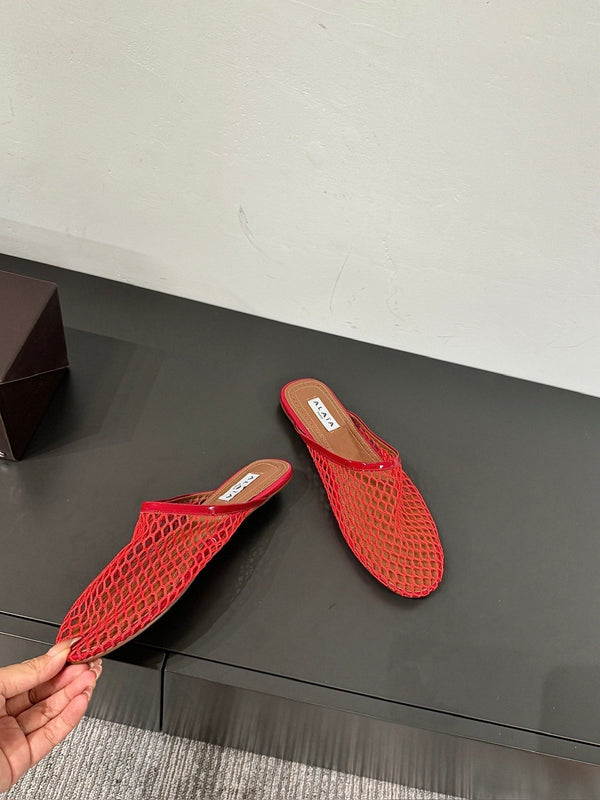 MULES ALAIA FLAT IN RETE ROSSO CILIEGIA