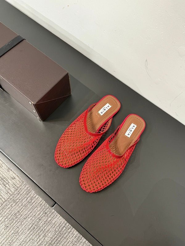 MULES ALAIA FLAT IN RETE ROSSO CILIEGIA