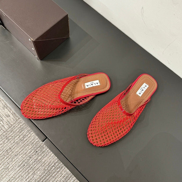 MULES ALAIA FLAT IN RETE ROSSO CILIEGIA