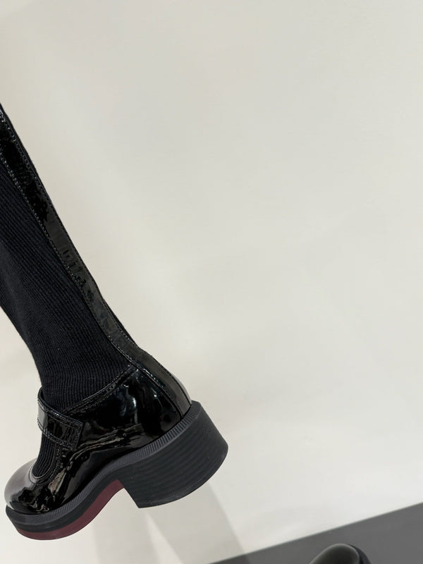 CC 25ss Long Sock Boots Black Patent Leather& Wool 417819