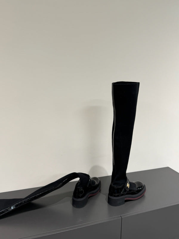 CC 25ss Long Sock Boots Black Patent Leather& Wool 417819