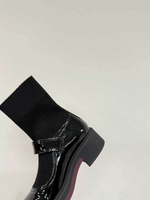 CC 25ss Short Sock Boots Black Patent Leather& Wool 417818